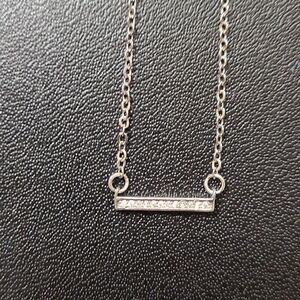 Stainless Steel Delicate Bar Silver Necklace with crystals